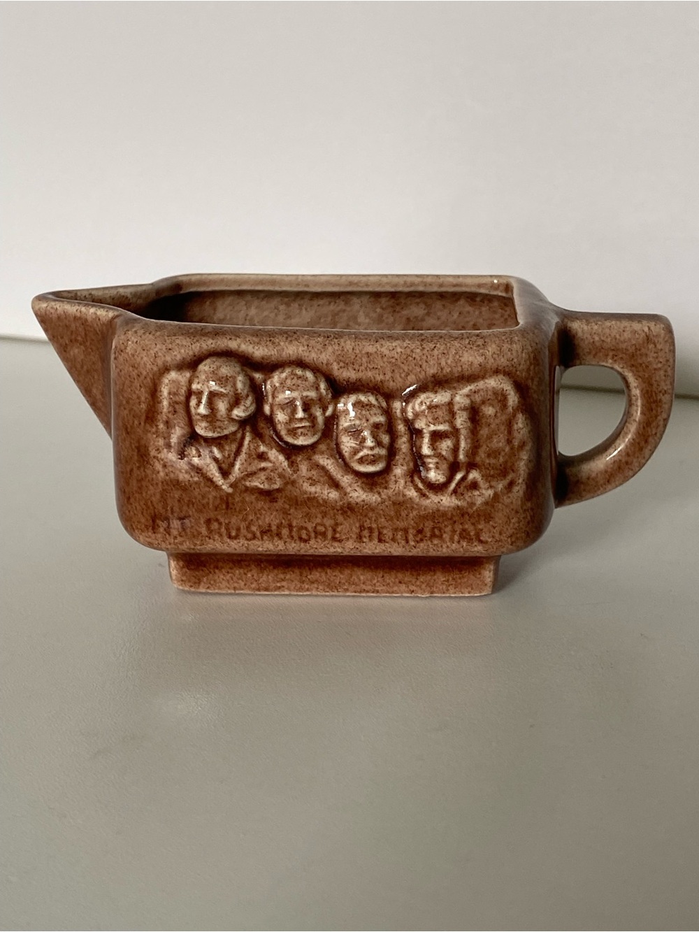 Vintage Mt. Rushmore Memorial Small Pitcher Creamer 40’s 50’s 60’s Brown Ceramic